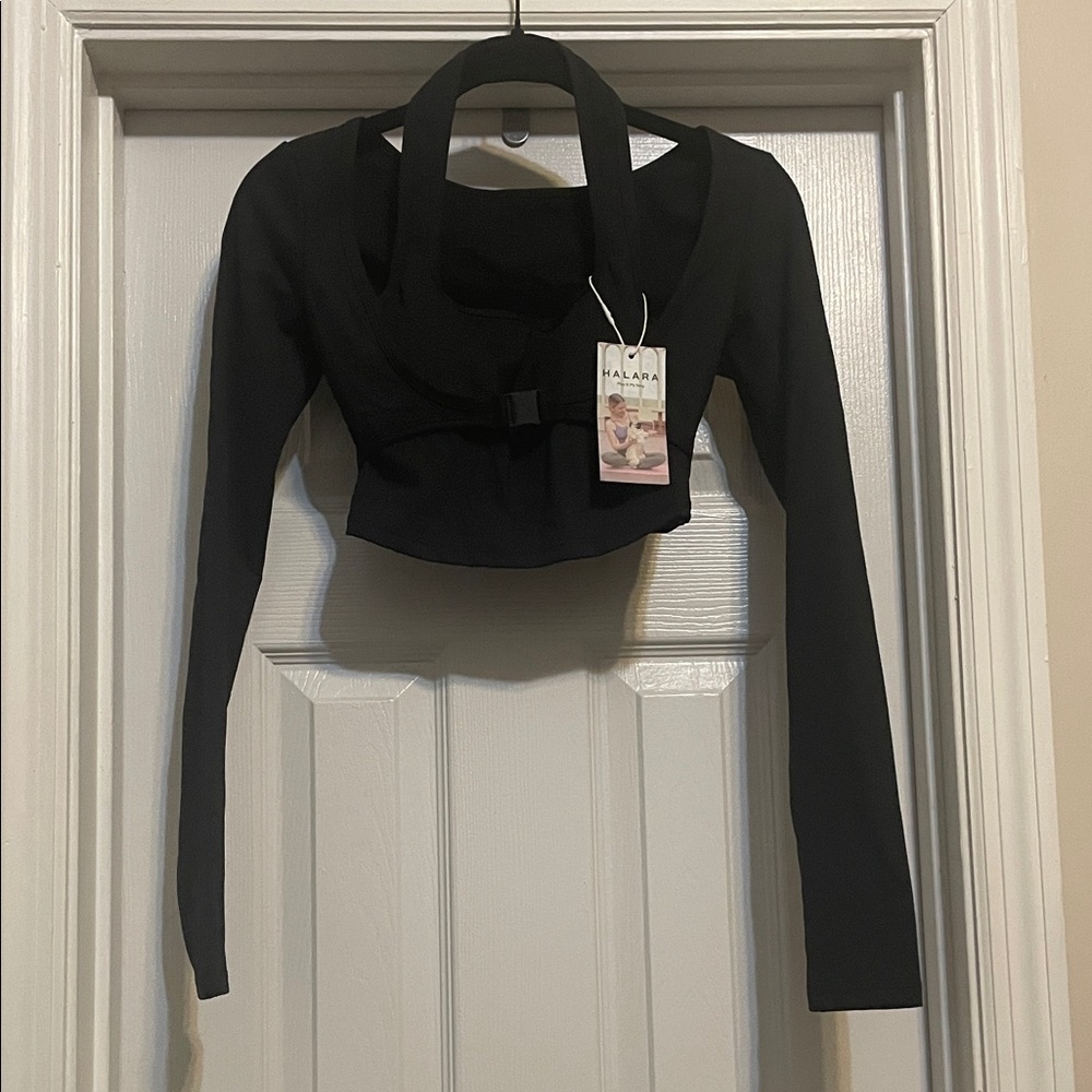 HALARA Black Cropped Bolero Shrug with Long Sleeves